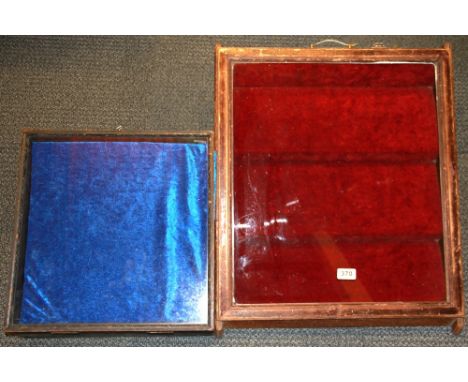 Two useful table top display cabinets, first size 53 x 58, graduated from 8 - 24cm, second size 40 x 40cm.