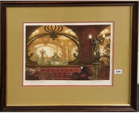 Frank Martin Limited edition 119/150 framed pencil signed lithograph in the Art Nouveau style of  Brasserie Hoffmann, framed 