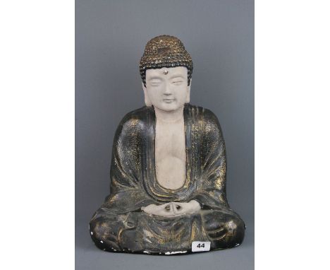An early to mid 20th Century Chinese painted ceramic figure of the seated Buddha, H. 45cm.