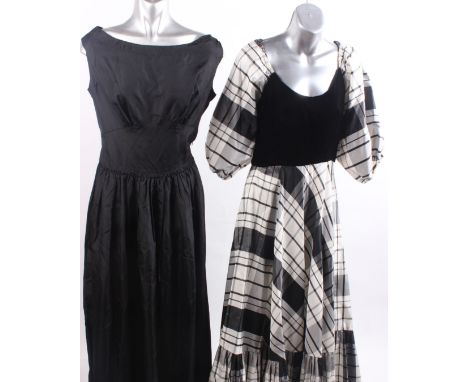 A collection of ladies costume; comprising Kati at Laura Phillips velvet and taffeta dress, 1980s dogtooth check wool jacket,