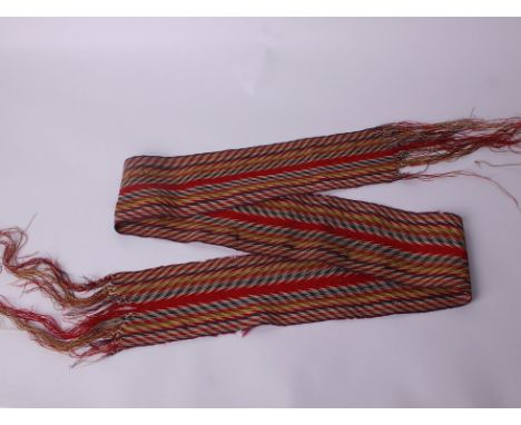 A 19th Century French Canadian (Quebec) finger-woven Ceinture Flechee (arrow-sash) or Assomption Sash , of closely woven desi