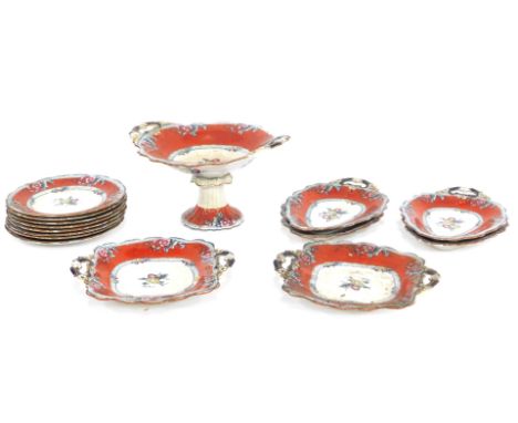 A 19thC Francis Morley &amp; Co Floweret pattern dessert service, comprising comport, four leaf shaped dishes, two square sha