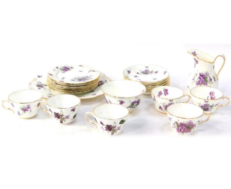 A Hammerley's China part tea service in the Victorian Violets pattern, comprising cake plate, six saucers, six tea cups, six 