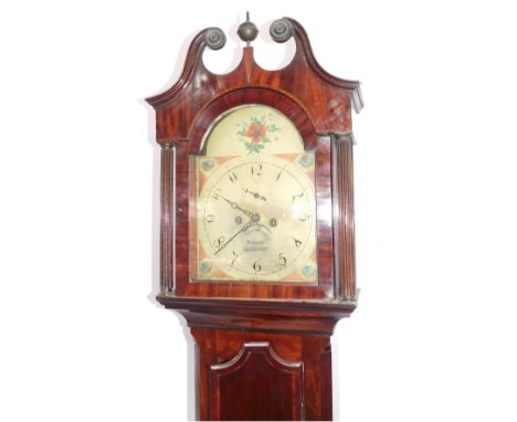 N Shaw (Sleaford). An early 19thC mahogany longcase clock , with swan neck pillared hood, canted trunk with full length door,