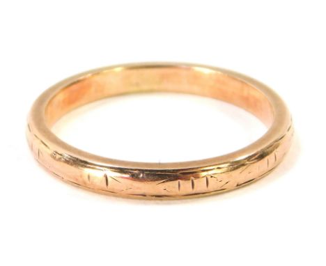 A 9ct gold rose gold wedding band, of two row outer design, size K, 1.9g.