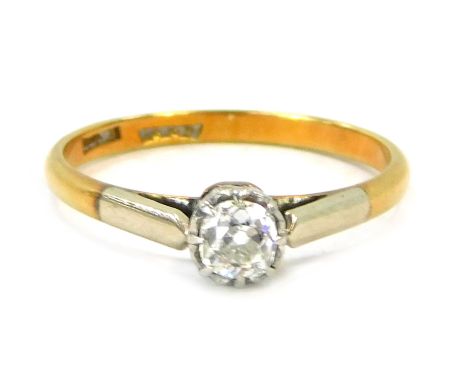 An 18ct gold and platinum diamond solitaire ring, with old cut diamond in illusion platinum setting, approx 0.15ct, with plat