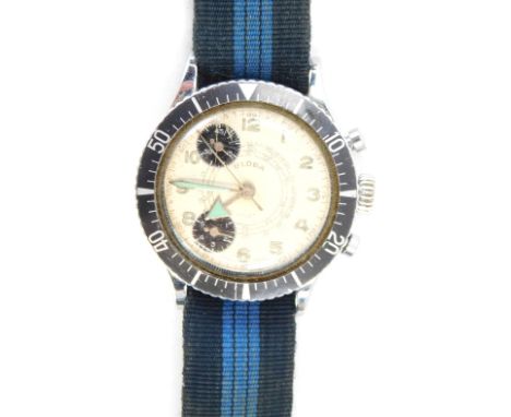 A Globa gentleman's wristwatch, in stainless steel case, with silvered coloured dial, green hands, and black chronometer dial