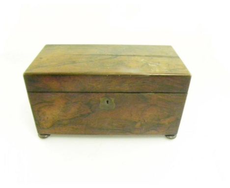 A VICTORIAN ROSEWOOD TEA CADDY AND THREE VARIOUS FANS