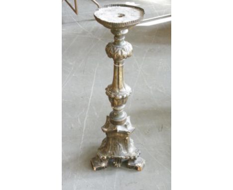 A 16TH CENTURY ITALIAN STYLE GILTWOOD ALTER CANDLESTICK