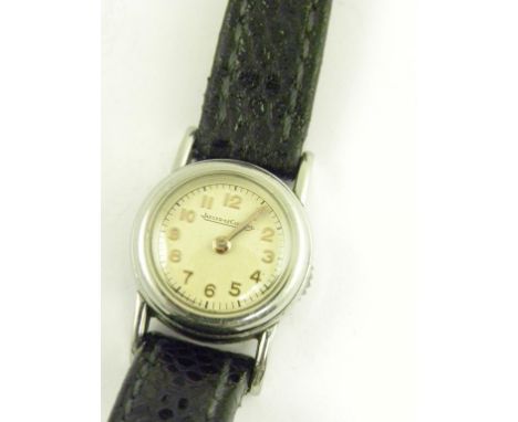 A JAEGER LECOULTRE STAINLESS STEEL BACK-WOUND LADY'S WRISTWATCH