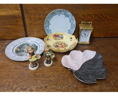 Aynsley Orchard Gold fruit bowl, Hummel figures, carriage clock, Carlton ware leaf dish, etc.