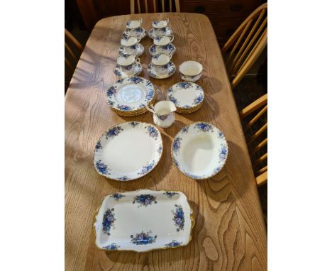 Royal Albert Moonlight Rose 29 piece teaset comprising 6 cups and saucers, tea plates, side plates, milk jug and sugar bowl, 