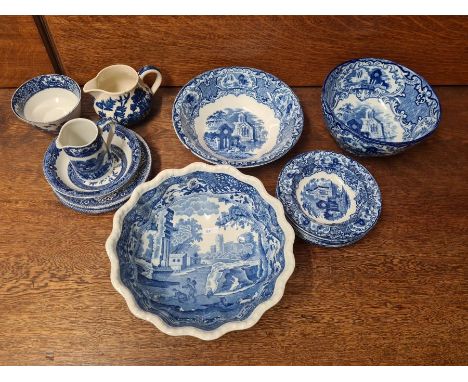 George Jones Abbey pattern dessert set with 6 bowls and matching fruit bowl, large Spode Italia frilled and footed bowl and o
