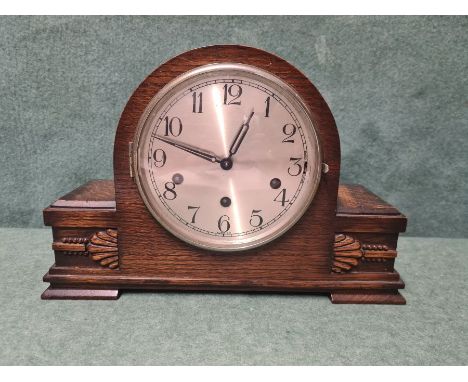 1930's Westminster chime oak cased mantle clock with Kienzle movement.