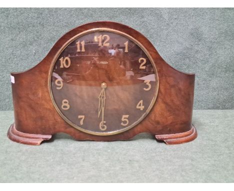 1950's figured walnut metamec Art Deco style mantle clock.