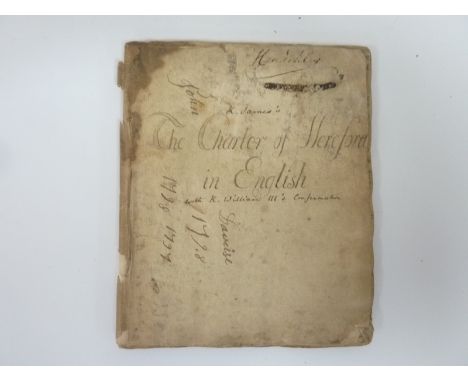 HEREFORD.  The Charter of Hereford in English. Manuscript translated transcript of the Charter of Hereford Granted by James I
