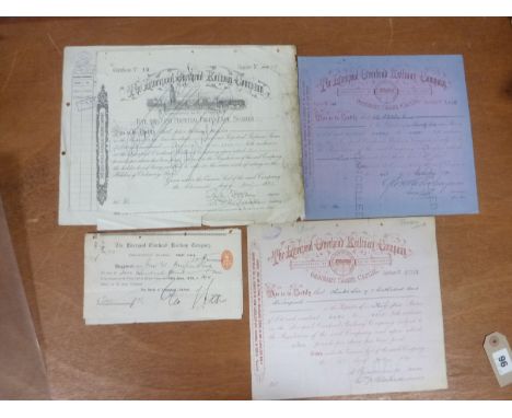 Liverpool Overhead Railway Company.  4 share certificates (cancelled) & some related receipts.