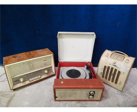 Ever Ready type 848748 valve? radio, Portable record Player, Orion Radio, all in poor condition requiring restoration, leads 