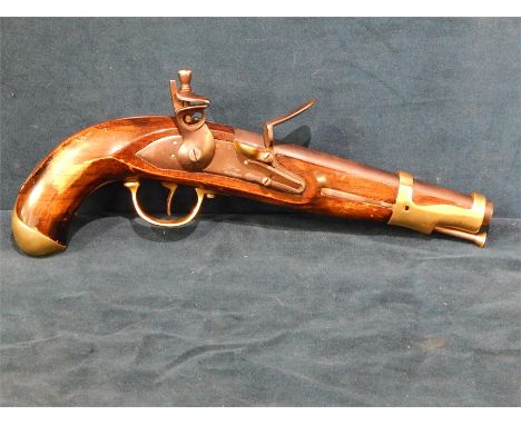 Modern reproduction Flintlock pistol. .Engraved with " M`2 imp.de St.Etienne" on the  loading side. " MLE AN IX " along with 