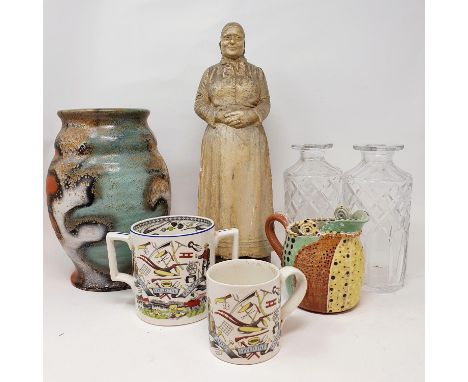 A plaster figure of an old lady, and various other ceramic (4 boxes) 