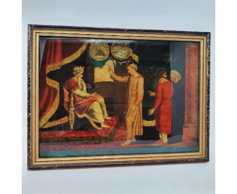 A George III reverse print on glass, Joseph Intepreteth Pharoah's Dreams, 25 x 35 cm, and three others similar (4) 