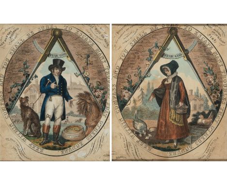 A 19th century print, Keep Within Compass And You Shall Be Sure, To Escape Many Troubles That Others Endure, and its pair, 25