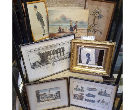 A Spy print of a gentleman, and various other prints and pictures (box) 