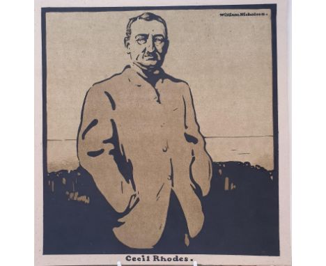 William Nicholson, Cecil Rhodes print, The Archbishop of Canterbury print, 28 x 26 cm, and two pages from the twelve portrait