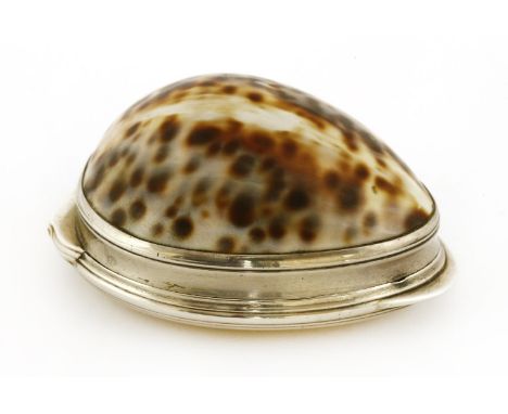 A George III Irish silver-mounted cowrie shell snuff box,by Aeneas Ryan, Dublin, 1807,stamped with maker's mark onlyProvenanc