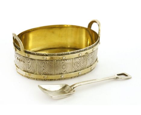 A Victorian silver gilt trough-form salt, by John Figg, London, 1868, anda silver shovel, Sheffield, 1903 (2)Provenance:  The