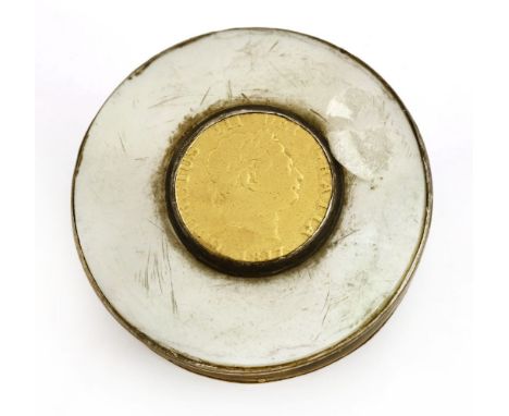 A late 18th century/early 19th century silver mother-of-pearl patch box,the pull-off case fitted with a mirror and applied wi