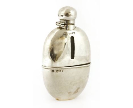 A large Victorian oval silver spirit flask,by William Hutton &amp; Sons, London, 1894,engraved with a dragon's head crest and