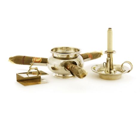 A novelty silver Edwardian cigar lighter,by Saunders &amp; Shepherd, London, 1892,in the form of a chamber candlestick,togeth