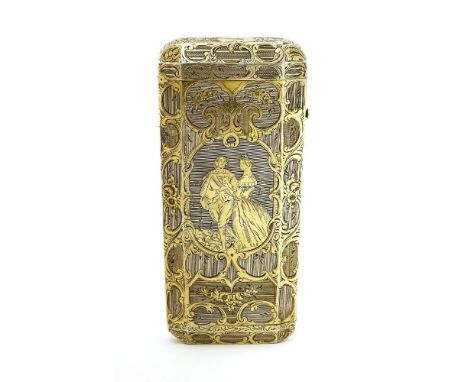 A fine mid-19th century Continental silver and silver gilt combined cheroot case and vesta case,stamped with a Belgian import