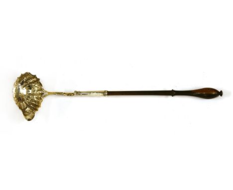 A George II silver punch ladle,London, 1741,with a turned wood handleProvenance:  The Tim Wonnacott Collection.