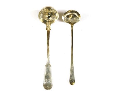 A George IV Scottish silver toddy ladle,by Peter Aitken, Glasgow, 1822,fiddle and thread pattern, together witha George III s