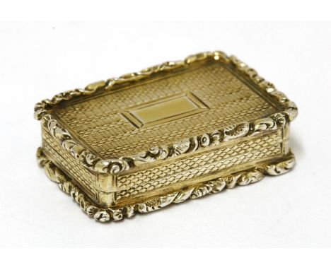 A William IV silver gilt vinaigrette by Ledsam, by Vale and Wheeler, Birmingham, 1830,of rectangular form and with engine tur