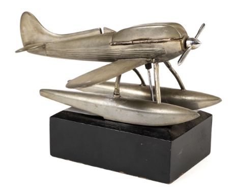 * Schneider Trophy Race. A Supermarine S-5 racing monoplane table-lighter c. 1930, a well-detailed model in plated spelter wi