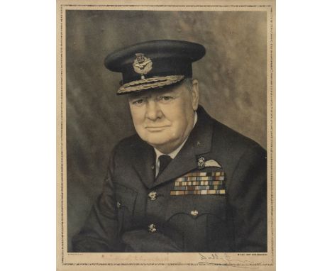* Churchill (Sir Winston, 1874-1965). A signed portrait print of Churchill by David Waddington, 1946, USA, signed by Churchil