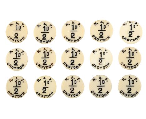 * Tokens. A collection of National Aircraft Factory, Croydon canteen tokens circa 1917, comprising 15 circular ivorene discs 