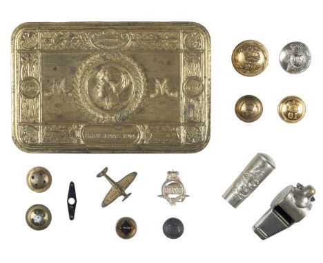 * Escape and Evasion. A collection of RAF /SOE collectables, comprising a fly button compass, consisting 2 brass bowl shape b