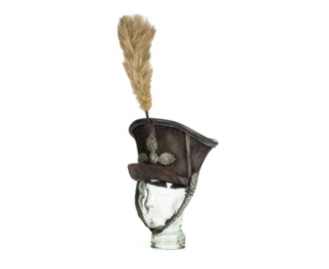 * Helmet. A Russian Model 1812 bell top shako (Kiver), black leather construction with brass Grenadiers helmet plate and bras