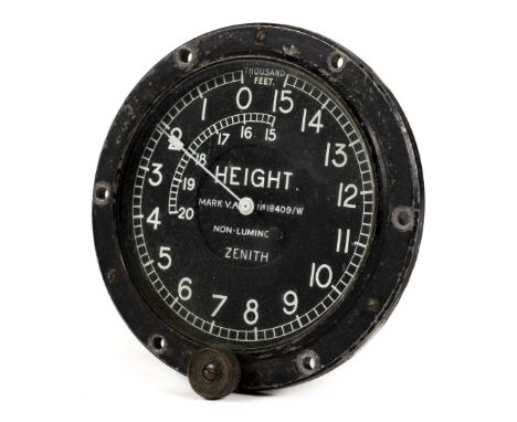 * WWI RFC/RAF Instrument-board Altimeter. Circa 1917-1919, barometric type MkV A, No.18409/W by Zenith Ltd for Air Ministry, 