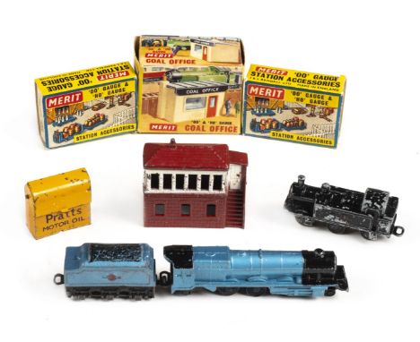 * Model rail. A Lone Star "Locos" diecast 000 gauge train set circa 1950s, comprising, 3 engines, 3 wagons, vast array of tra