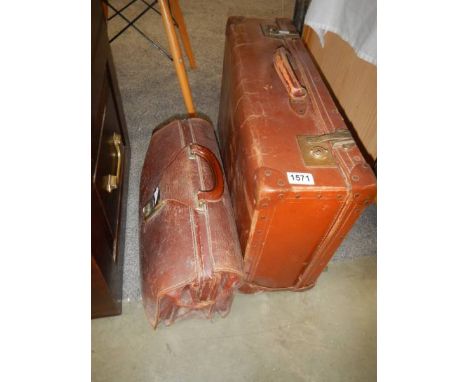 A vintage suitcase and a vintage briefcase, COLLECT ONLY.