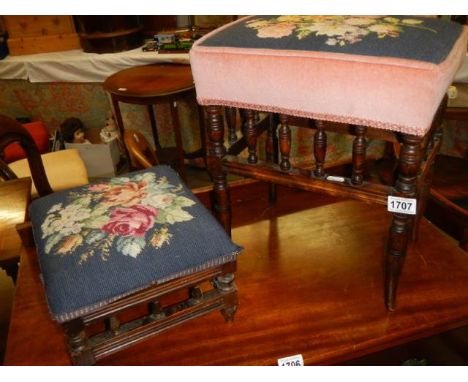 A Victorian tapestry topped stool and a Victorian foot stool. COLLECT ONLY.