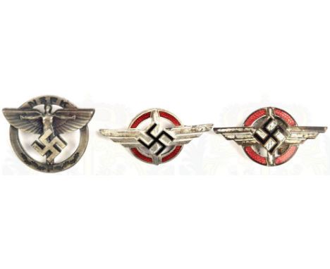3 ABZEICHEN DLV und NSFK: Abzeichen für fördernde Mitglieder, Tombak/verslb., m. Herst.-Zeichen, Querbroschur; 2 Zivilabzeich