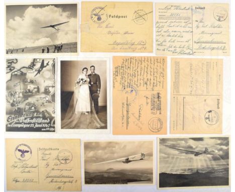 KONVOLUT AK UND FELDPOST-KARTEN, ges. 44 Teile, 4 Foto-AK Segelflugzeuge auf der Wasserkuppe/Rhön; Waffenstillstand Compiegne