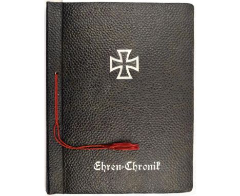 EHREN-CHRONIK 1939-1940, blanko Fotoalbum, schwarzes Ln. m. Silbergepr. EK 1939, goldgedrukte Schmuckurkunde m. Hoheitsadler,