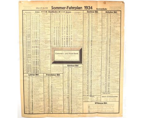 FAHRPLAN 1934 UND STRECKENKARTE: Sommer-Fahrplan Berlin ab 15.5.1934, Ankunfts- u. Abfahrtszeiten der Stadtbahn sowie Stettin